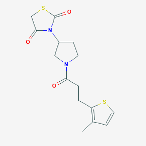 molecular formula C15H18N2O3S2 B3019239 3-(1-(3-(3-Methylthiophen-2-yl)propanoyl)pyrrolidin-3-yl)thiazolidine-2,4-dione CAS No. 1903651-24-0