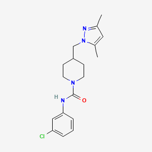 molecular formula C18H23ClN4O B3019240 N-(3-chlorophenyl)-4-((3,5-dimethyl-1H-pyrazol-1-yl)methyl)piperidine-1-carboxamide CAS No. 1396746-35-2