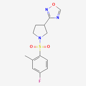 molecular formula C13H14FN3O3S B3019242 3-(1-((4-Fluoro-2-methylphenyl)sulfonyl)pyrrolidin-3-yl)-1,2,4-oxadiazole CAS No. 2034412-23-0