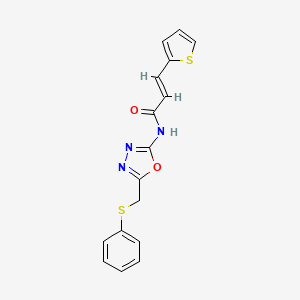 molecular formula C16H13N3O2S2 B3019246 (E)-N-(5-((phenylthio)methyl)-1,3,4-oxadiazol-2-yl)-3-(thiophen-2-yl)acrylamide CAS No. 1007073-12-2