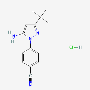 molecular formula C14H17ClN4 B3019250 4-(5-amino-3-tert-butyl-1H-pyrazol-1-yl)benzonitrile hydrochloride CAS No. 1215333-30-4