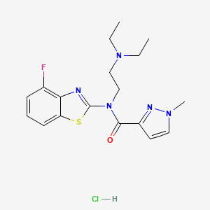 molecular formula C18H23ClFN5OS B3019251 N-(2-(diethylamino)ethyl)-N-(4-fluorobenzo[d]thiazol-2-yl)-1-methyl-1H-pyrazole-3-carboxamide hydrochloride CAS No. 1189469-43-9