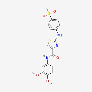 molecular formula C19H19N3O5S2 B3019260 N-(3,4-dimethoxyphenyl)-2-((4-(methylsulfonyl)phenyl)amino)thiazole-4-carboxamide CAS No. 1172236-20-2