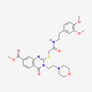 molecular formula C28H34N4O7S B3019295 methyl 2-[({[2-(3,4-dimethoxyphenyl)ethyl]carbamoyl}methyl)sulfanyl]-3-[2-(morpholin-4-yl)ethyl]-4-oxo-3,4-dihydroquinazoline-7-carboxylate CAS No. 443350-13-8