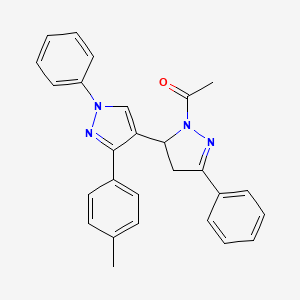 molecular formula C27H24N4O B3019362 1-[3'-(4-methylphenyl)-1',5-diphenyl-3,4-dihydro-1'H,2H-[3,4'-bipyrazole]-2-yl]ethan-1-one CAS No. 397277-99-5