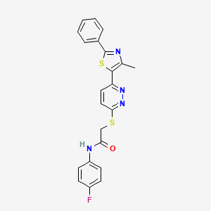 molecular formula C22H17FN4OS2 B3019366 N-(4-FLUOROPHENYL)-2-{[6-(4-METHYL-2-PHENYL-1,3-THIAZOL-5-YL)PYRIDAZIN-3-YL]SULFANYL}ACETAMIDE CAS No. 892415-95-1