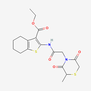 molecular formula C18H22N2O5S2 B3019387 ethyl 2-[2-(2-methyl-3,5-dioxothiomorpholin-4-yl)acetamido]-4,5,6,7-tetrahydro-1-benzothiophene-3-carboxylate CAS No. 868216-19-7