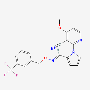 molecular formula C20H15F3N4O2 B3019435 4-methoxy-2-{2-[({[3-(trifluoromethyl)benzyl]oxy}imino)methyl]-1H-pyrrol-1-yl}nicotinonitrile CAS No. 339103-21-8