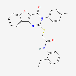 molecular formula C27H23N3O3S B3019463 N-(2-ethylphenyl)-2-{[5-(4-methylphenyl)-6-oxo-8-oxa-3,5-diazatricyclo[7.4.0.0^{2,7}]trideca-1(9),2(7),3,10,12-pentaen-4-yl]sulfanyl}acetamide CAS No. 872208-14-5