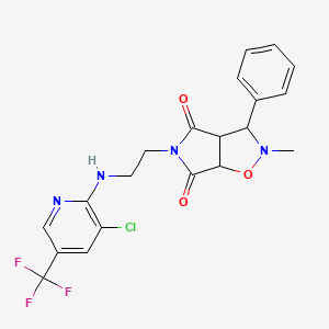 molecular formula C20H18ClF3N4O3 B3019470 5-(2-{[3-chloro-5-(trifluoromethyl)-2-pyridinyl]amino}ethyl)-2-methyl-3-phenyldihydro-2H-pyrrolo[3,4-d]isoxazole-4,6(3H,5H)-dione CAS No. 317833-32-2