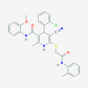 molecular formula C30H27ClN4O3S B3019529 4-(2-CHLOROPHENYL)-5-CYANO-N-(2-METHOXYPHENYL)-2-METHYL-6-({[(2-METHYLPHENYL)CARBAMOYL]METHYL}SULFANYL)-1,4-DIHYDROPYRIDINE-3-CARBOXAMIDE CAS No. 309732-32-9