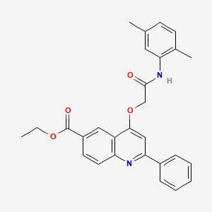 molecular formula C28H26N2O4 B3019638 Ethyl 4-(2-((2,5-dimethylphenyl)amino)-2-oxoethoxy)-2-phenylquinoline-6-carboxylate CAS No. 1114648-58-6