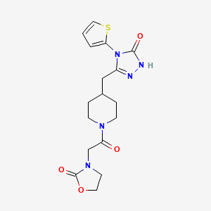3-(2-oxo-2-(4-((5-oxo-4-(thiophen-2-yl)-4,5-dihydro-1H-1,2,4-triazol-3-yl)methyl)piperidin-1-yl)ethyl)oxazolidin-2-one