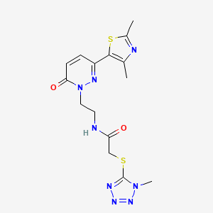 molecular formula C15H18N8O2S2 B3019644 N-(2-(3-(2,4-dimethylthiazol-5-yl)-6-oxopyridazin-1(6H)-yl)ethyl)-2-((1-methyl-1H-tetrazol-5-yl)thio)acetamide CAS No. 1251610-52-2