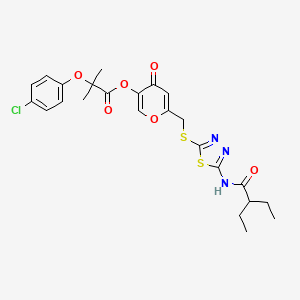 6-(((5-(2-ethylbutanamido)-1,3,4-thiadiazol-2-yl)thio)methyl)-4-oxo-4H-pyran-3-yl 2-(4-chlorophenoxy)-2-methylpropanoate