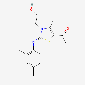 (Z)-1-(2-((2,4-dimethylphenyl)imino)-3-(2-hydroxyethyl)-4-methyl-2,3-dihydrothiazol-5-yl)ethanone