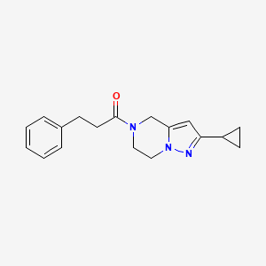 molecular formula C18H21N3O B3019718 1-(2-cyclopropyl-6,7-dihydropyrazolo[1,5-a]pyrazin-5(4H)-yl)-3-phenylpropan-1-one CAS No. 2034326-65-1