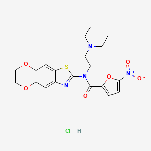 molecular formula C20H23ClN4O6S B3019728 N-[2-(diethylamino)ethyl]-N-(6,7-dihydro-[1,4]dioxino[2,3-f][1,3]benzothiazol-2-yl)-5-nitrofuran-2-carboxamide;hydrochloride CAS No. 1322238-01-6