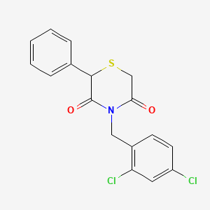 molecular formula C17H13Cl2NO2S B3019745 4-[(2,4-Dichlorophenyl)methyl]-2-phenylthiomorpholine-3,5-dione CAS No. 339108-51-9
