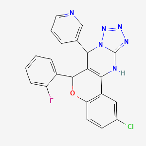 molecular formula C22H14ClFN6O B3019787 2-chloro-6-(2-fluorophenyl)-7-(pyridin-3-yl)-7,12-dihydro-6H-chromeno[4,3-d]tetrazolo[1,5-a]pyrimidine CAS No. 923147-75-5