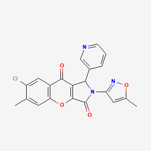 molecular formula C21H14ClN3O4 B3019791 7-Chloro-6-methyl-2-(5-methylisoxazol-3-yl)-1-(pyridin-3-yl)-1,2-dihydrochromeno[2,3-c]pyrrole-3,9-dione CAS No. 874395-76-3
