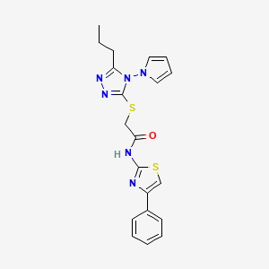 molecular formula C20H20N6OS2 B3019798 N-(4-phenylthiazol-2-yl)-2-((5-propyl-4-(1H-pyrrol-1-yl)-4H-1,2,4-triazol-3-yl)thio)acetamide CAS No. 896298-10-5
