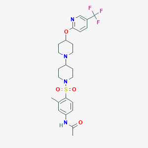 molecular formula C25H31F3N4O4S B3019812 N-{3-methyl-4-[(4-{[5-(trifluoromethyl)pyridin-2-yl]oxy}-[1,4'-bipiperidine]-1'-yl)sulfonyl]phenyl}acetamide CAS No. 2097938-02-6