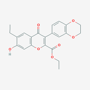 molecular formula C22H20O7 B3019820 ethyl 3-(2,3-dihydro-1,4-benzodioxin-6-yl)-6-ethyl-7-hydroxy-4-oxo-4H-chromene-2-carboxylate CAS No. 610758-92-4