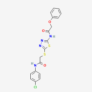 molecular formula C18H15ClN4O3S2 B3019821 N-(4-chlorophenyl)-2-((5-(2-phenoxyacetamido)-1,3,4-thiadiazol-2-yl)thio)acetamide CAS No. 897757-88-9