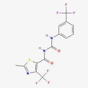 molecular formula C14H9F6N3O2S B3019851 N-{[2-methyl-4-(trifluoromethyl)-1,3-thiazol-5-yl]carbonyl}-N'-[3-(trifluoromethyl)phenyl]urea CAS No. 320420-61-9