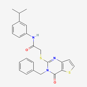 molecular formula C24H23N3O2S2 B3019879 2-({3-benzyl-4-oxo-3H,4H-thieno[3,2-d]pyrimidin-2-yl}sulfanyl)-N-[3-(propan-2-yl)phenyl]acetamide CAS No. 1252919-52-0