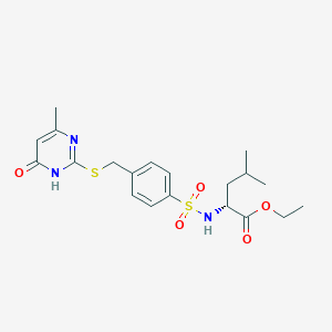 molecular formula C20H27N3O5S2 B3019889 ethyl (2R)-2-(4-{[(4-hydroxy-6-methylpyrimidin-2-yl)sulfanyl]methyl}benzenesulfonamido)-4-methylpentanoate CAS No. 956742-22-6