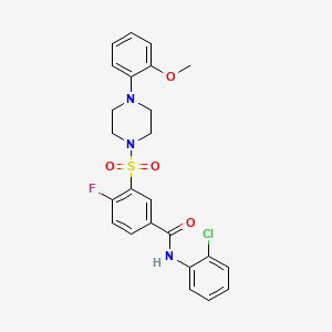 molecular formula C24H23ClFN3O4S B3019930 N-(2-chlorophenyl)-4-fluoro-3-{[4-(2-methoxyphenyl)piperazin-1-yl]sulfonyl}benzamide CAS No. 451475-64-2