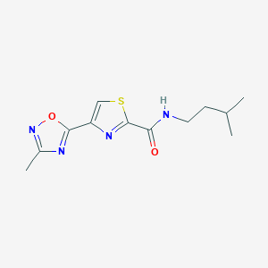 molecular formula C12H16N4O2S B3019975 4-(3-methyl-1,2,4-oxadiazol-5-yl)-N-(3-methylbutyl)-1,3-thiazole-2-carboxamide CAS No. 1286703-45-4