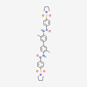 molecular formula C36H38N4O6S2 B3020029 N-{3,3'-dimethyl-4'-[4-(pyrrolidine-1-sulfonyl)benzamido]-[1,1'-biphenyl]-4-yl}-4-(pyrrolidine-1-sulfonyl)benzamide CAS No. 321555-40-2