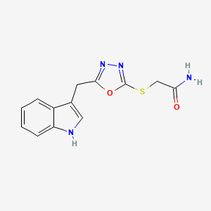 molecular formula C13H12N4O2S B3020101 2-((5-((1H-indol-3-yl)methyl)-1,3,4-oxadiazol-2-yl)thio)acetamide CAS No. 1091475-65-8