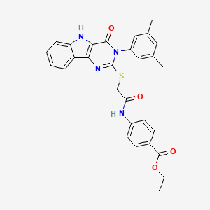molecular formula C29H26N4O4S B3020145 ethyl 4-(2-{[3-(3,5-dimethylphenyl)-4-oxo-3H,4H,5H-pyrimido[5,4-b]indol-2-yl]sulfanyl}acetamido)benzoate CAS No. 536705-46-1