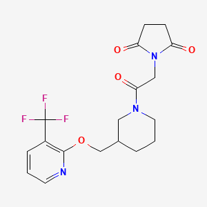molecular formula C18H20F3N3O4 B3020147 1-[2-Oxo-2-[3-[[3-(trifluoromethyl)pyridin-2-yl]oxymethyl]piperidin-1-yl]ethyl]pyrrolidine-2,5-dione CAS No. 2380041-54-1