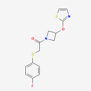 molecular formula C14H13FN2O2S2 B3020168 2-((4-Fluorophenyl)thio)-1-(3-(thiazol-2-yloxy)azetidin-1-yl)ethanone CAS No. 1795443-94-5
