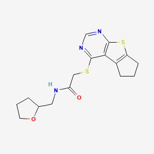molecular formula C16H19N3O2S2 B3020187 N-[(oxolan-2-yl)methyl]-2-{7-thia-9,11-diazatricyclo[6.4.0.0^{2,6}]dodeca-1(8),2(6),9,11-tetraen-12-ylsulfanyl}acetamide CAS No. 671200-24-1