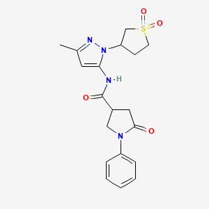 molecular formula C19H22N4O4S B3020320 N-(1-(1,1-dioxidotetrahydrothiophen-3-yl)-3-methyl-1H-pyrazol-5-yl)-5-oxo-1-phenylpyrrolidine-3-carboxamide CAS No. 1169960-76-2