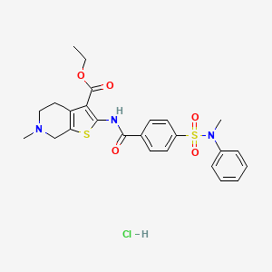 molecular formula C25H28ClN3O5S2 B3020352 ethyl 6-methyl-2-(4-(N-methyl-N-phenylsulfamoyl)benzamido)-4,5,6,7-tetrahydrothieno[2,3-c]pyridine-3-carboxylate hydrochloride CAS No. 1215662-71-7