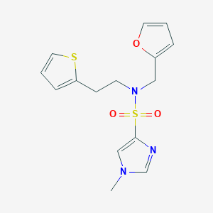 molecular formula C15H17N3O3S2 B3020455 N-(furan-2-ylmethyl)-1-methyl-N-(2-(thiophen-2-yl)ethyl)-1H-imidazole-4-sulfonamide CAS No. 1448050-14-3