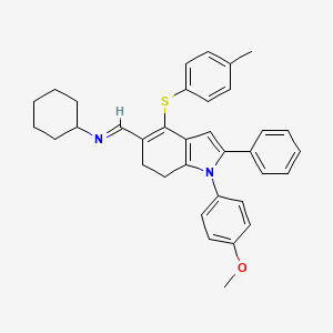 molecular formula C35H36N2OS B3020530 N-((E)-{1-(4-methoxyphenyl)-4-[(4-methylphenyl)sulfanyl]-2-phenyl-6,7-dihydro-1H-indol-5-yl}methylidene)cyclohexanamine CAS No. 477869-23-1