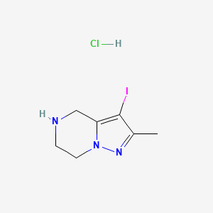 molecular formula C7H11ClIN3 B3020551 3-Iodo-2-methyl-4,5,6,7-tetrahydropyrazolo[1,5-a]pyrazine hydrochloride CAS No. 2138044-43-4