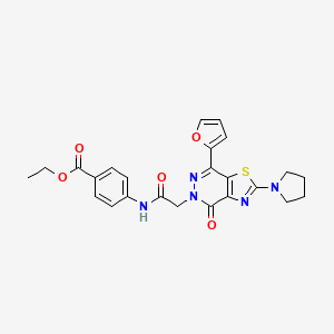 molecular formula C24H23N5O5S B3020562 ethyl 4-(2-(7-(furan-2-yl)-4-oxo-2-(pyrrolidin-1-yl)thiazolo[4,5-d]pyridazin-5(4H)-yl)acetamido)benzoate CAS No. 1105207-21-3