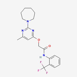 molecular formula C20H23F3N4O2 B3020607 2-{[2-(azepan-1-yl)-6-methylpyrimidin-4-yl]oxy}-N-[2-(trifluoromethyl)phenyl]acetamide CAS No. 1226439-04-8