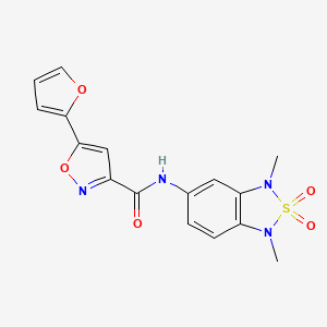 molecular formula C16H14N4O5S B3020655 N-(1,3-dimethyl-2,2-dioxido-1,3-dihydrobenzo[c][1,2,5]thiadiazol-5-yl)-5-(furan-2-yl)isoxazole-3-carboxamide CAS No. 2034241-31-9