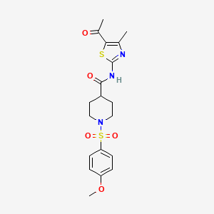 molecular formula C19H23N3O5S2 B3020666 N-(5-acetyl-4-methylthiazol-2-yl)-1-((4-methoxyphenyl)sulfonyl)piperidine-4-carboxamide CAS No. 922485-39-0
