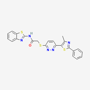 molecular formula C23H17N5OS3 B3020692 N-(1,3-BENZOTHIAZOL-2-YL)-2-{[6-(4-METHYL-2-PHENYL-1,3-THIAZOL-5-YL)PYRIDAZIN-3-YL]SULFANYL}ACETAMIDE CAS No. 892416-52-3